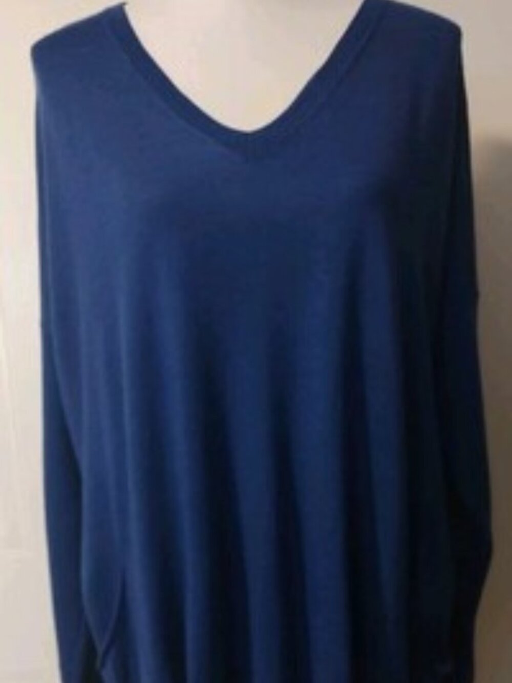 EILEEN FISHER Blue V-Neck Hi-Low 100% Merino Wool Sweater Tunic Size XL